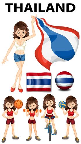 Bandeira da Tailândia e mulher atleta vetor