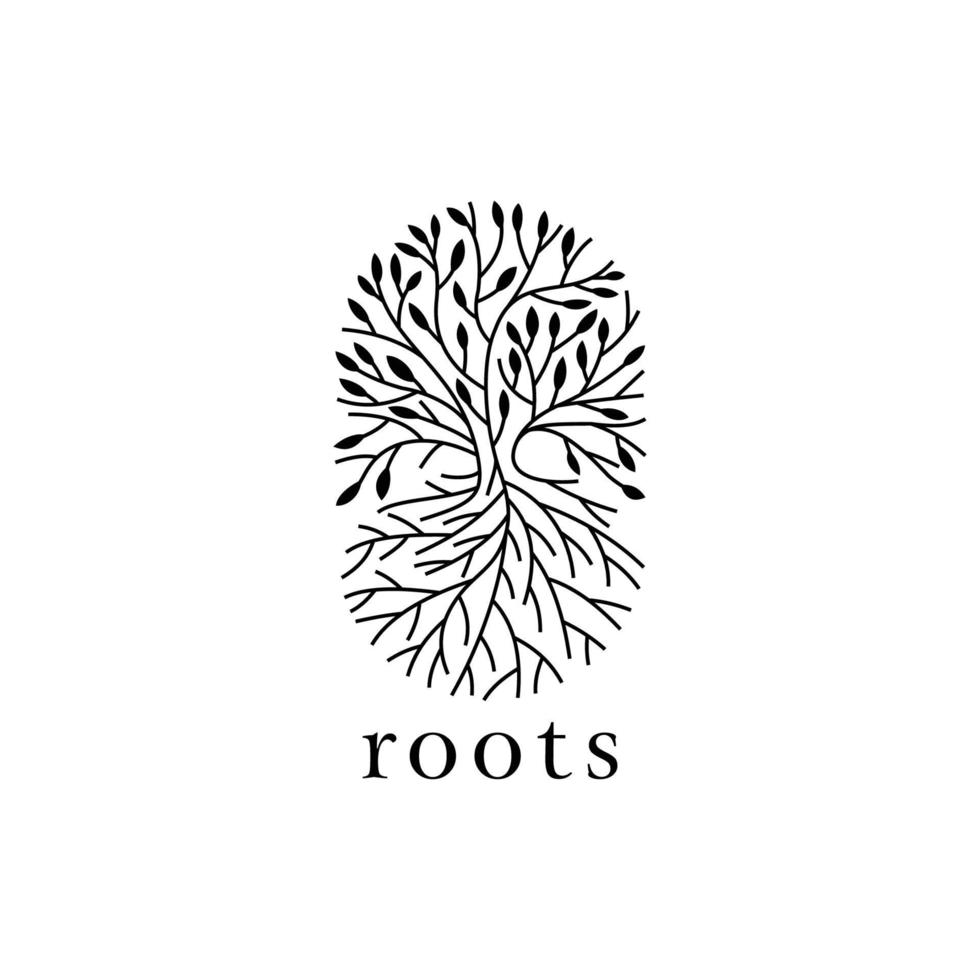gráfico de vetor de logotipo de ilustração de árvores e raízes fibrosas, bom para logotipos de plantas