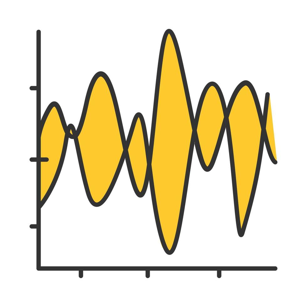 ícone de cor do gráfico de fluxo. carta sísmica. amplitudes e ondas de movimento. diagrama de curva de radiação. pesquisa científica. previsão do tempo. visualização do fluxo de vibração. ilustração vetorial isolada vetor