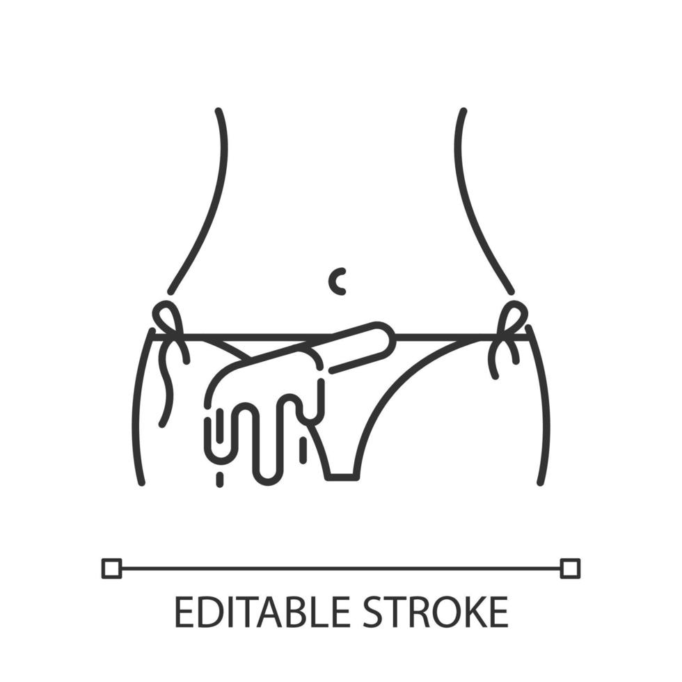 ícone linear de depilação de biquíni. procedimento de depilação feminina. depilação com cera quente suave natural. ilustração de linha fina. símbolo de contorno. desenho de contorno isolado de vetor. traço editável vetor