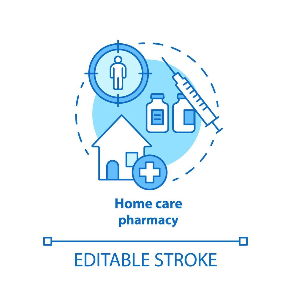 ícone do conceito de farmácia. ilustração de linha fina de idéia de tratamento de medicação de atendimento domiciliar. prescrição de medicamentos de farmácia. agenda de terapia pessoal. desenho de contorno isolado de vetor. traço editável vetor