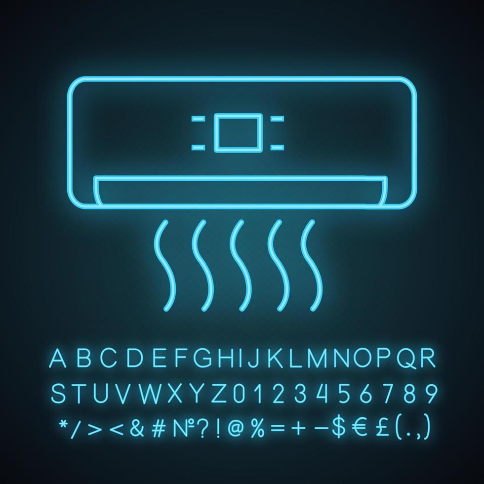 ícone de luz neon do condicionador de ar. sinal brilhante com alfabeto, números e símbolos. ar condicionado. ilustração vetorial isolada vetor