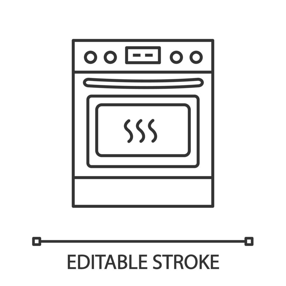 ícone linear de fogão de cozinha. fogão a gás. ilustração de linha fina. fogão e forno. utensílio de cozinha. símbolo de contorno. desenho de contorno isolado de vetor. traço editável vetor