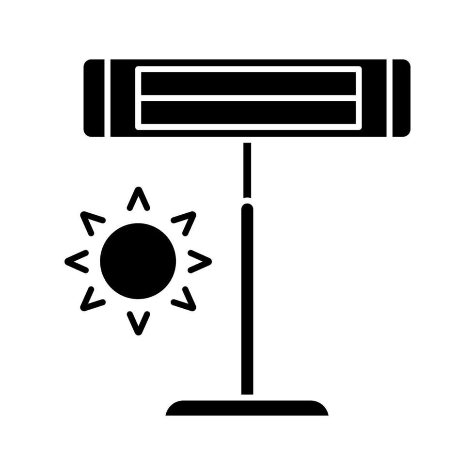 ícone de glifo de aquecedor infravermelho. aquecedor elétrico de pedestal. eletrodoméstico. lâmpada de aquecimento ir. símbolo de silhueta. espaço negativo. ilustração vetorial isolada vetor