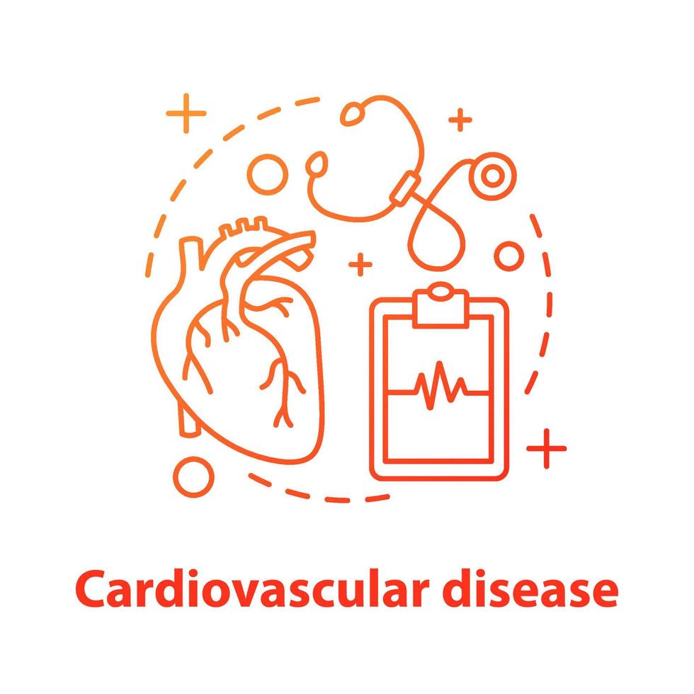 ícone do conceito de doenças cardiovasculares. ilustração de linha fina de ideia de cardiologia. cuidados de saúde. desenho de contorno isolado de vetor