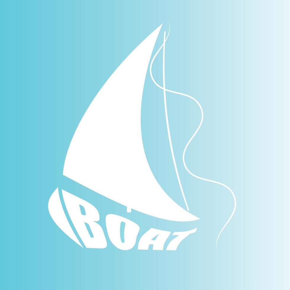 símbolo de um barco à vela em branco sobre fundo azul com a palavra barco escrita nele vetor
