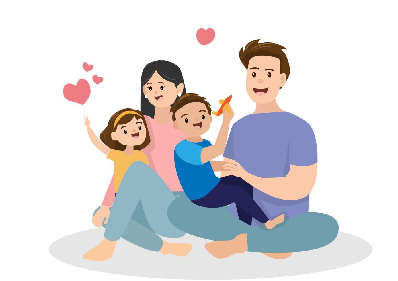 família feliz vivendo junto com pais e filhos tem tempo para cuidar um do outro vetor de ilustração de desenhos animados de estilo simples