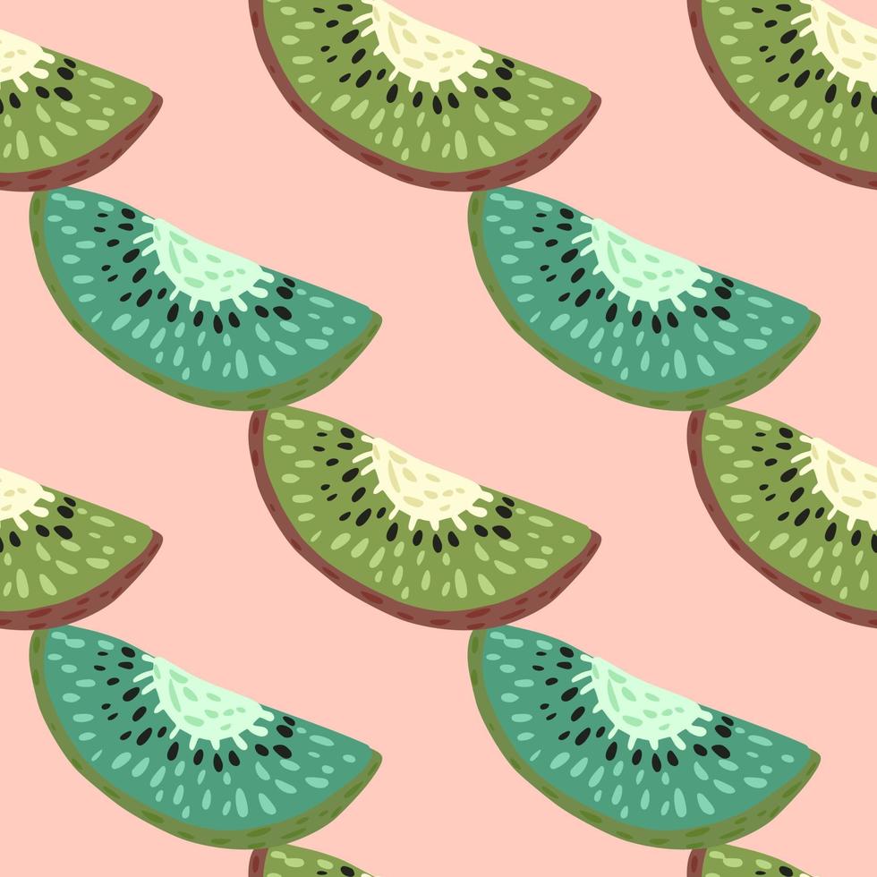 padrão sem emenda de contraste minimalista com formas de kiwi de tons azuis e verdes. fundo claro rosa. vetor