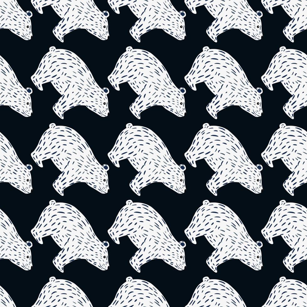 padrão ártico sem costura escuro sem costura fauna selvagem com ornamento de urso polar. fundo preto. design simples. vetor