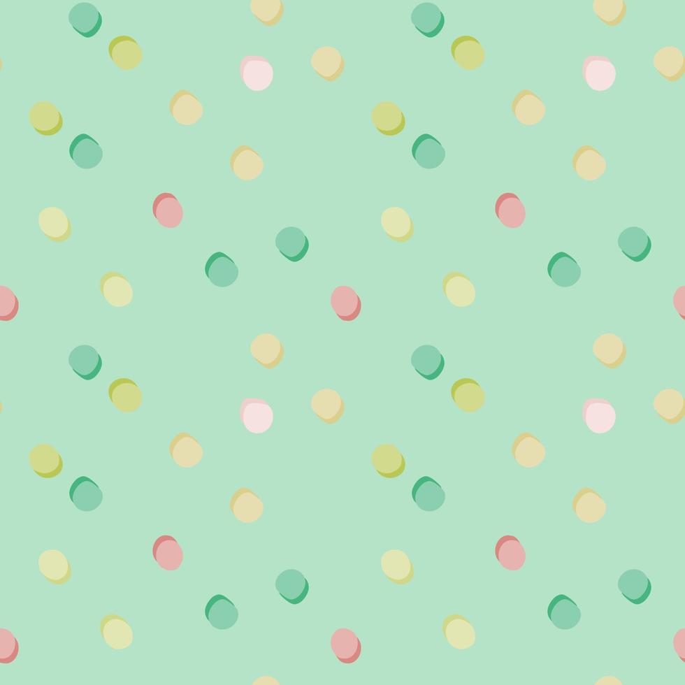 padrão sem emenda aleatório de bolinhas. círculos rosa, verdes, amarelos e brancos sobre fundo azul claro. vetor