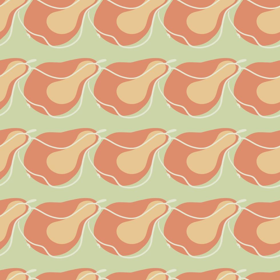 padrão sem emenda de tons pálidos modernos com formas de frutas de pêra com contornos rosa. fundo verde pálido. impressão de rabiscos. vetor