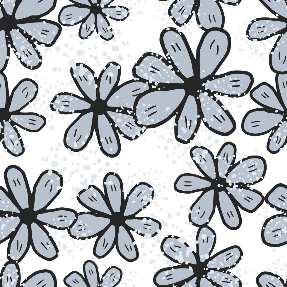 monocromático flores de camomila sem costura padrão isolado no fundo branco. papel de parede sem fim floral de margaridas abstratas. vetor