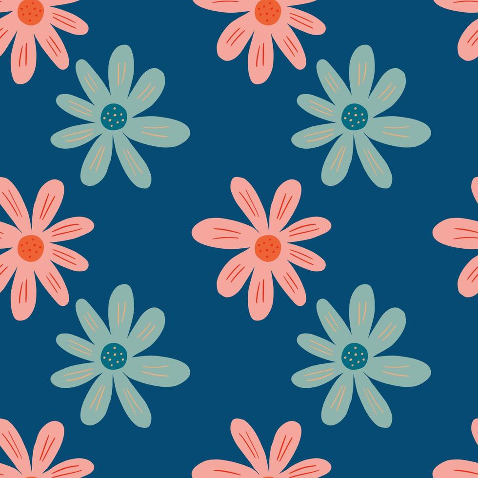 padrão sem emenda vintage ditsy sobre fundo azul. linda estampa de camomila. ornamento floral. vetor
