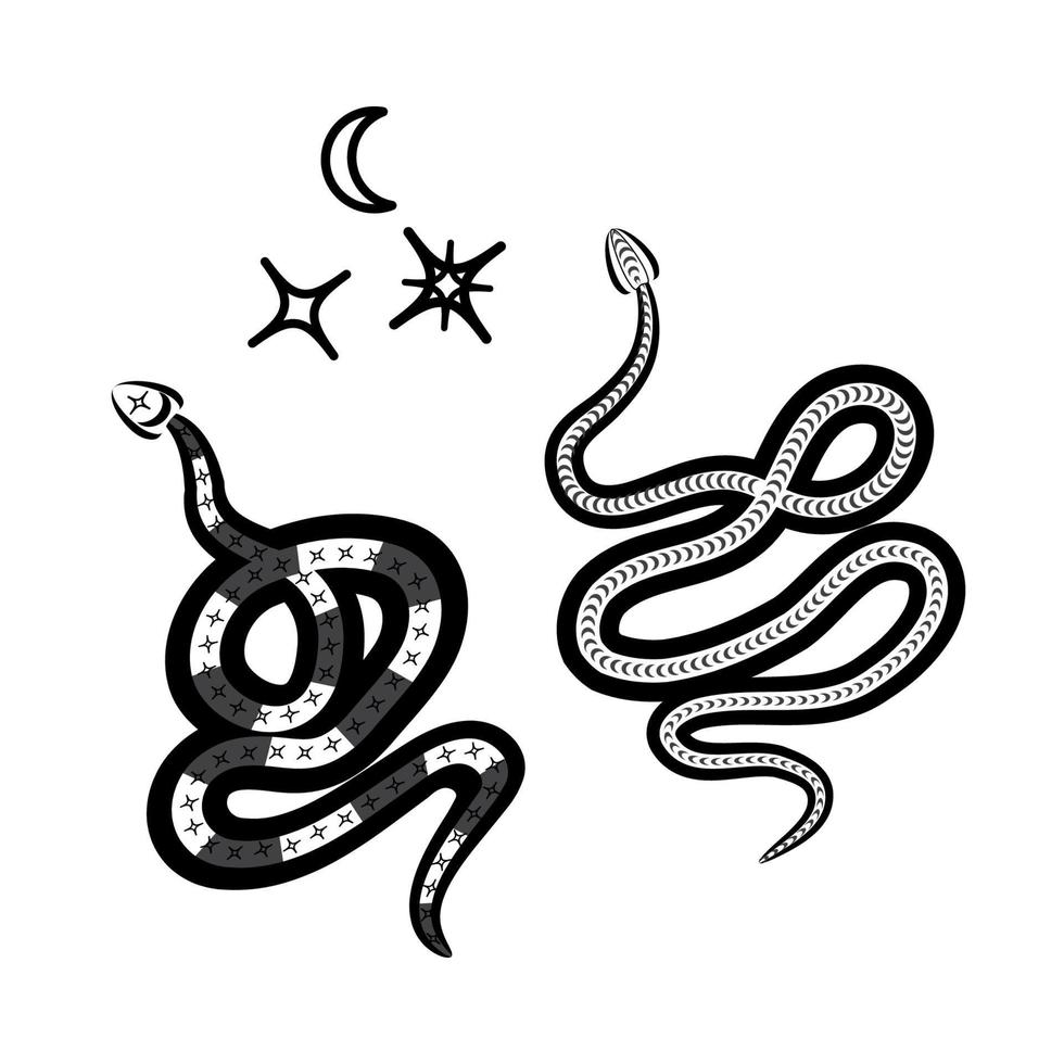 tatuagem de emblema de cobra celestial preto e branco vetor