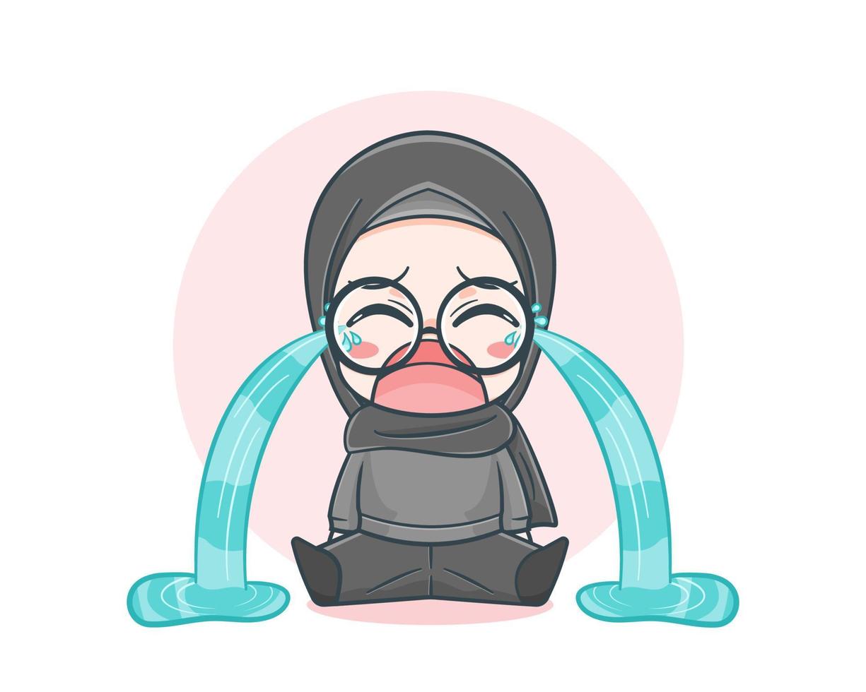 linda garota muçulmana vestindo suéter com ilustração de desenho animado de expressão chorando vetor
