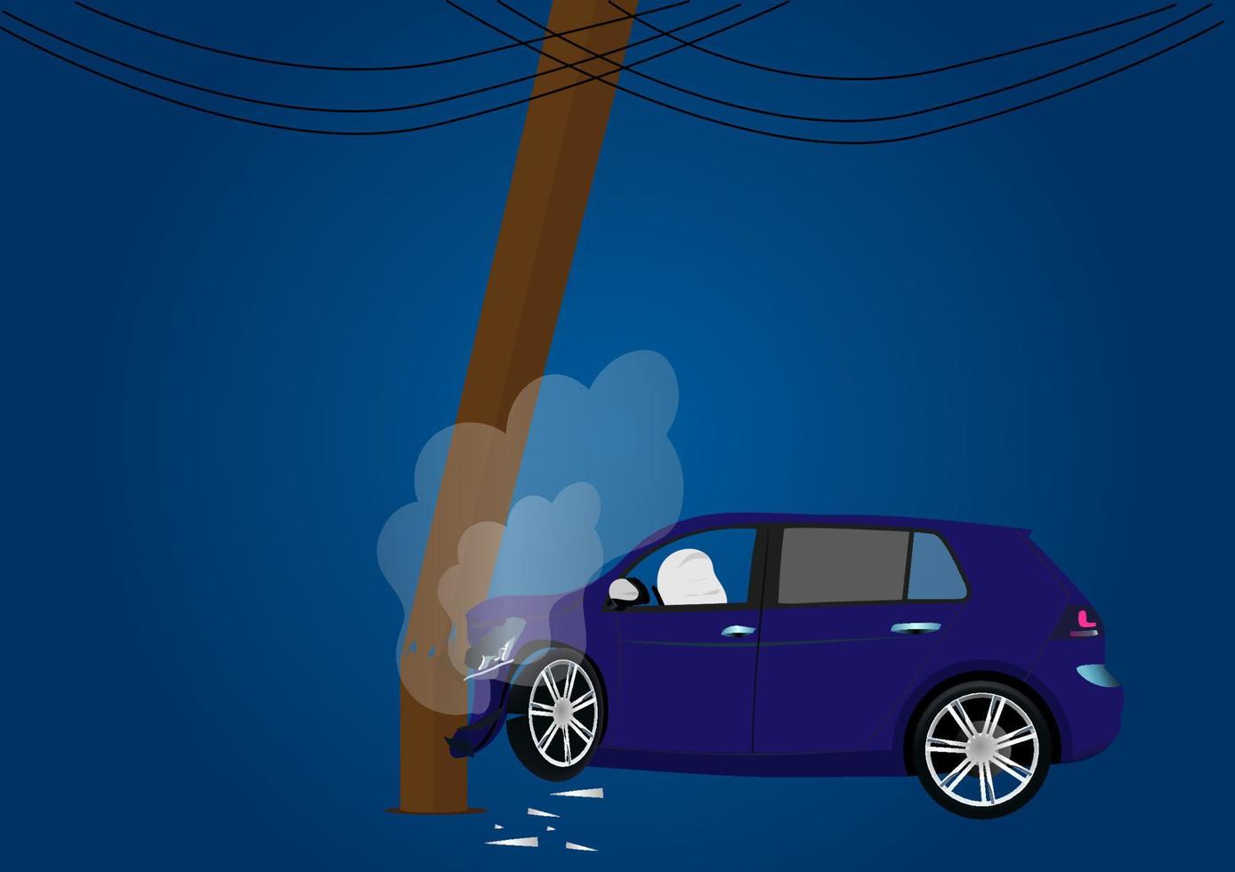 ícone de acidente de carro colidir com o poste elétrico ao lado do vetor de ilustração de desenho animado estilo plano vista lateral da estrada