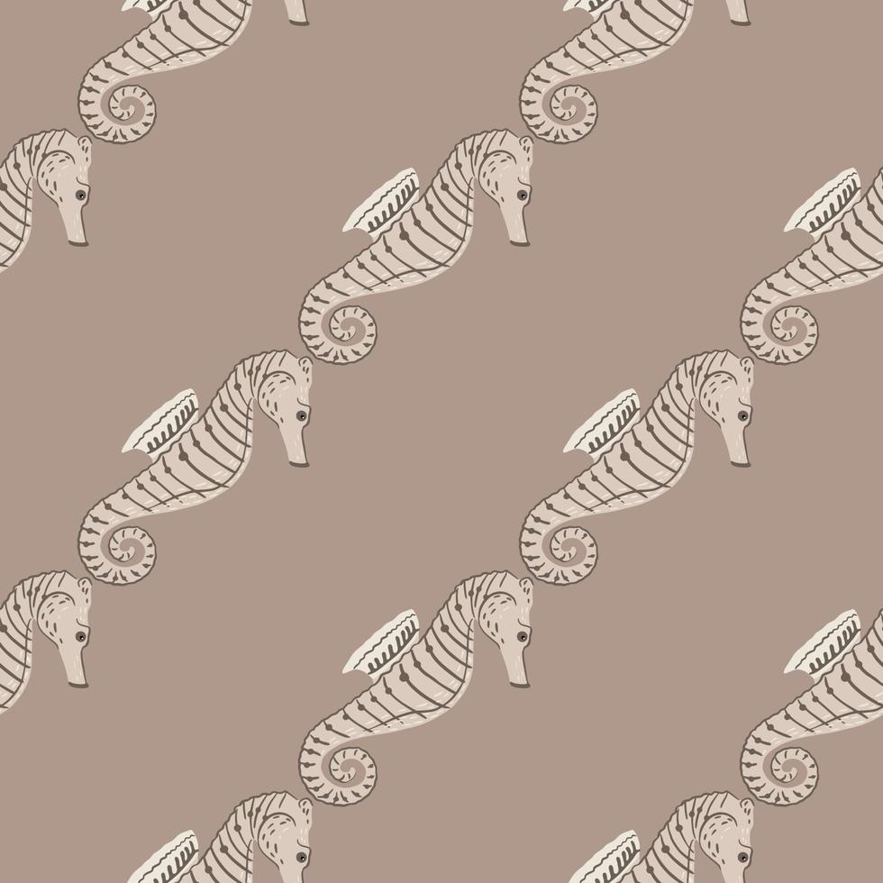 padrão sem emenda de tons pálidos em estilo minimalista com impressão de doodle de cavalo-marinho. pano de fundo aquático de paleta cinza. vetor