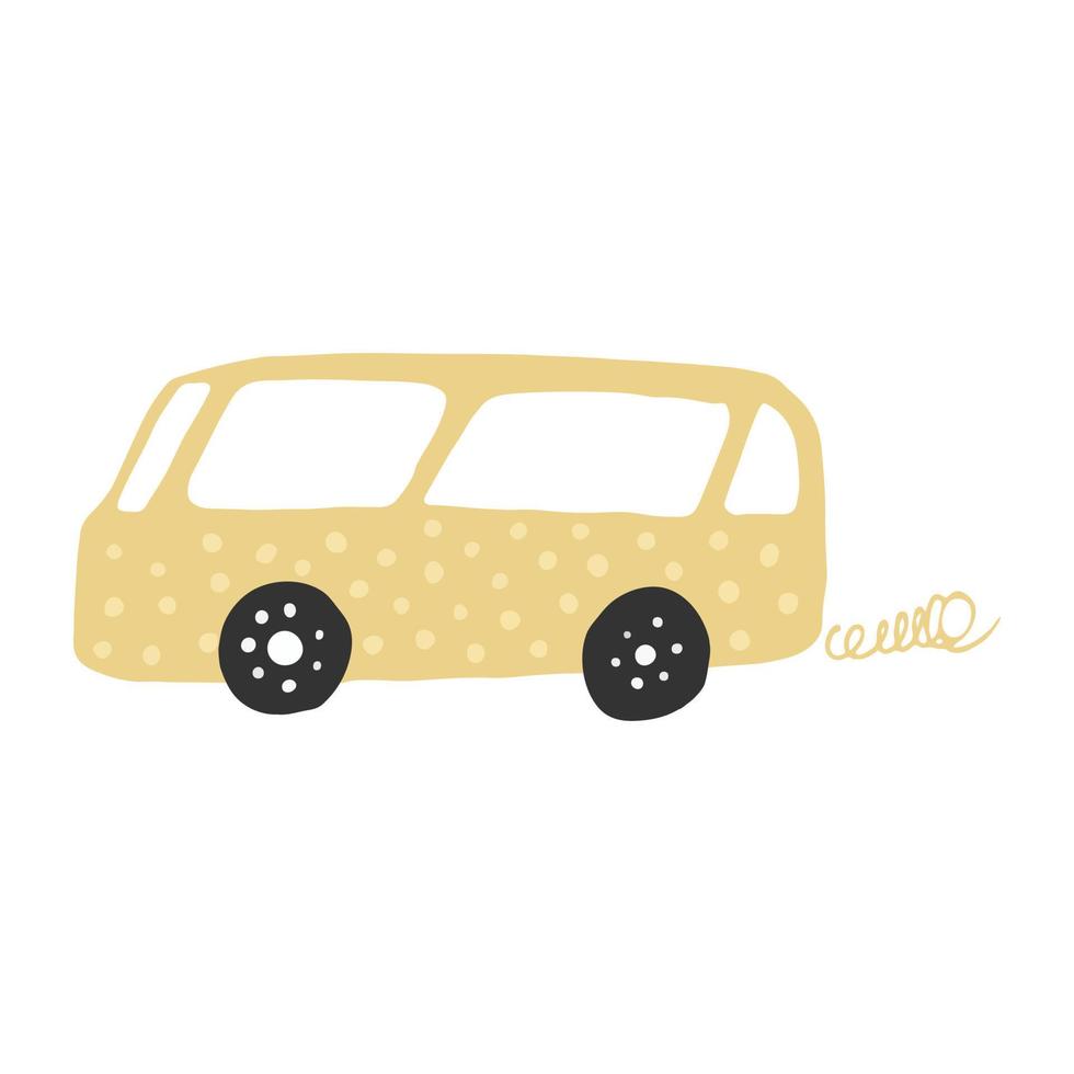 pequeno ônibus amarelo em estilo doodle. ônibus infantil fofo. transporte automóvel. vetor