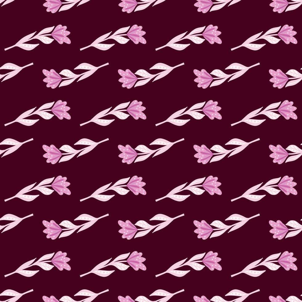 pequeno padrão de doodle sem costura de formas simples flores cor de rosa. fundo marrom escuro. estilo doodle botânico. vetor