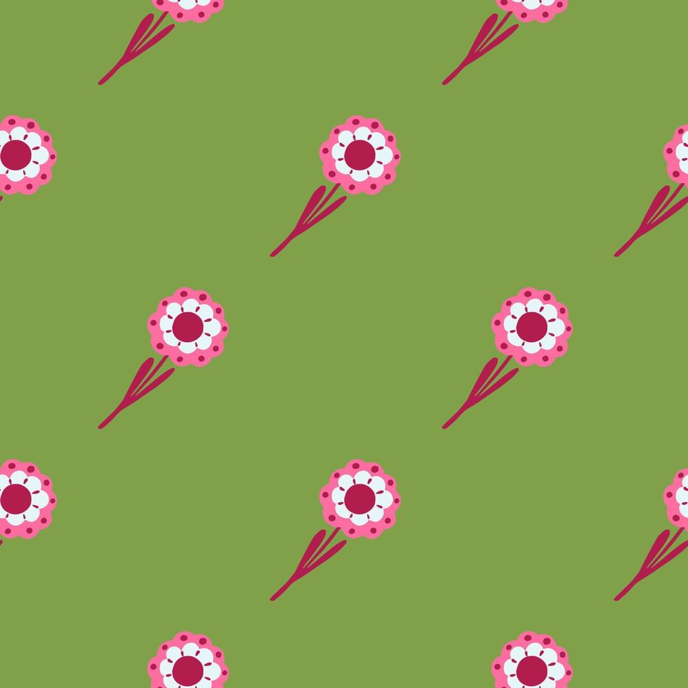 padrão abstrato de sem costura botânica com elementos de flores cor de rosa de mão desenhada. fundo verde pastel. vetor