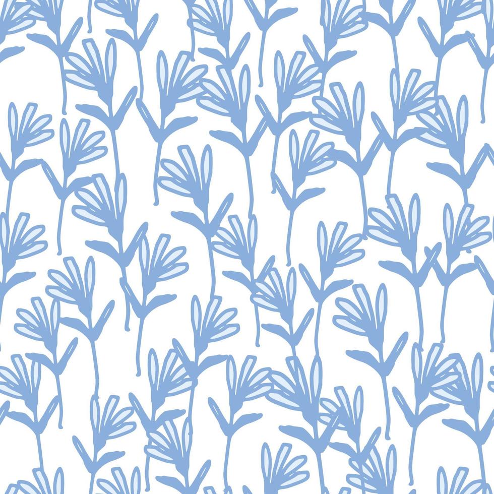 padrão sem emenda de flores da pequena floresta azul sobre fundo branco. campo abstrato de papel de parede de flores. vetor