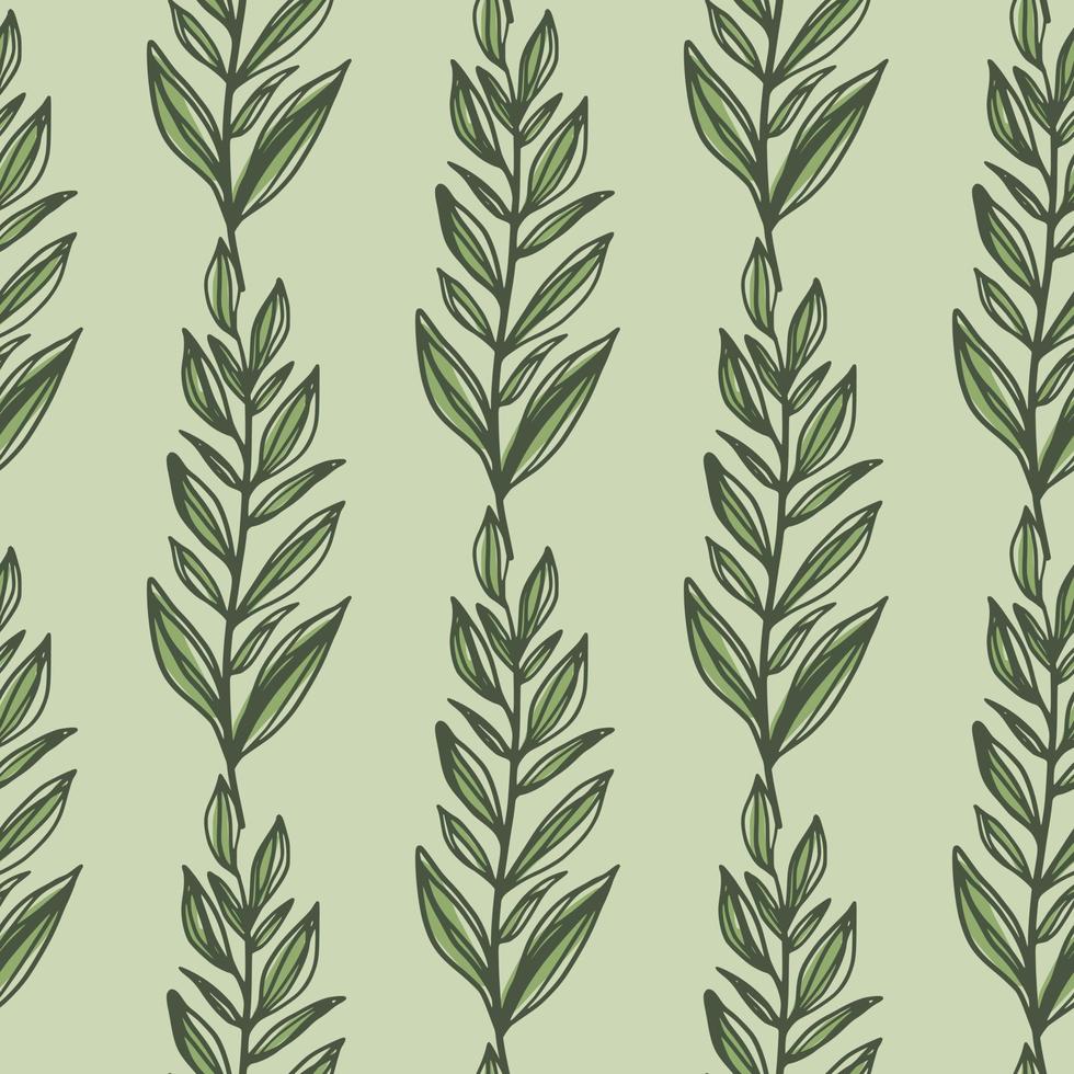 contorno verde deixa padrão sem emenda de ramos. fundo verde-oliva claro pastel. cenário floral simples. vetor