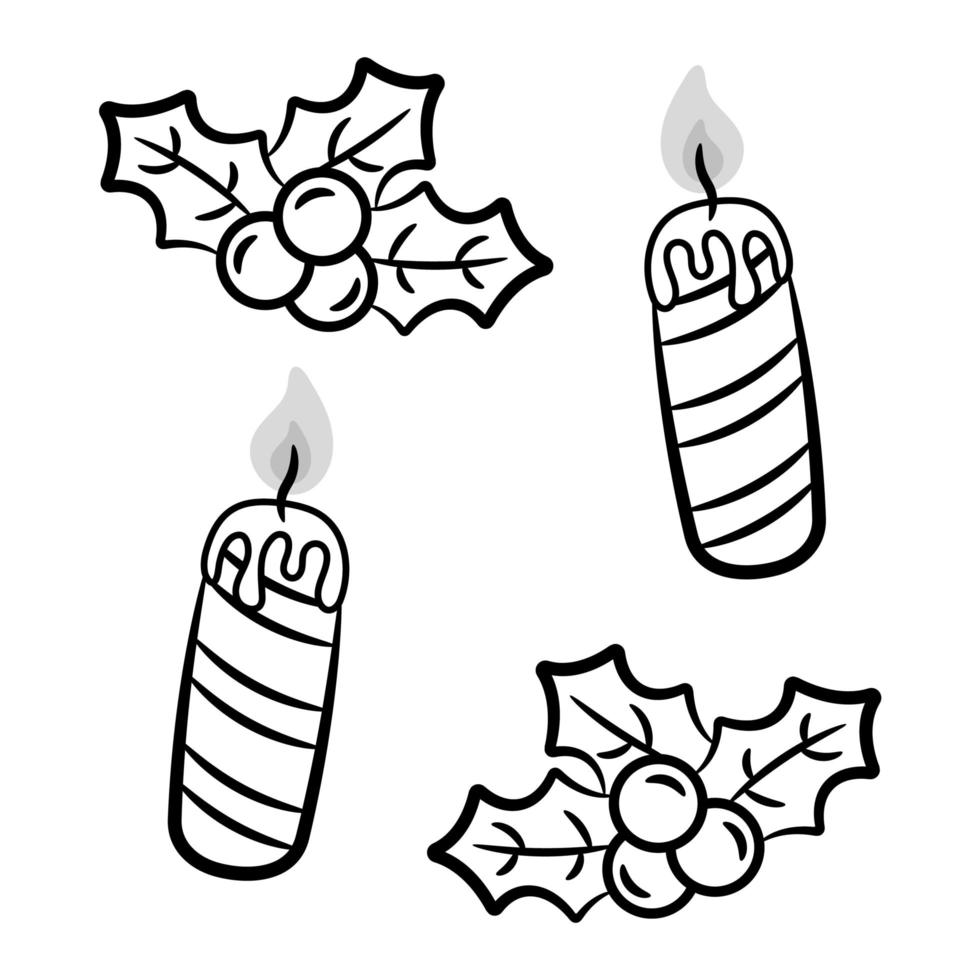 Desenho de velas de natal com enfeites para colorir