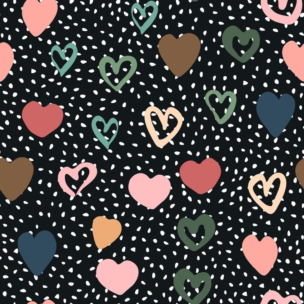 doodle corações sem costura padrão em fundo de bolinhas. vetor