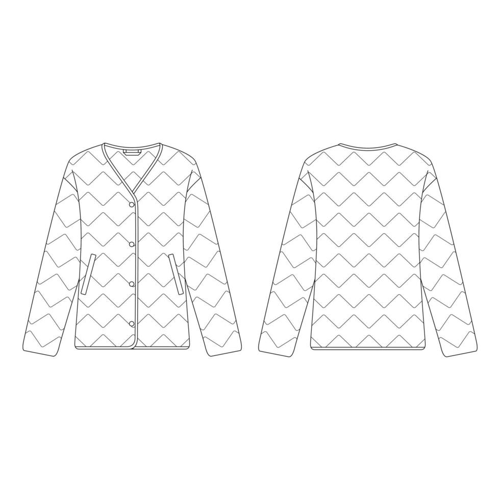 modelo mulheres jaqueta com decote em v ilustração vetorial design plano contorno coleção de roupas agasalhos vetor