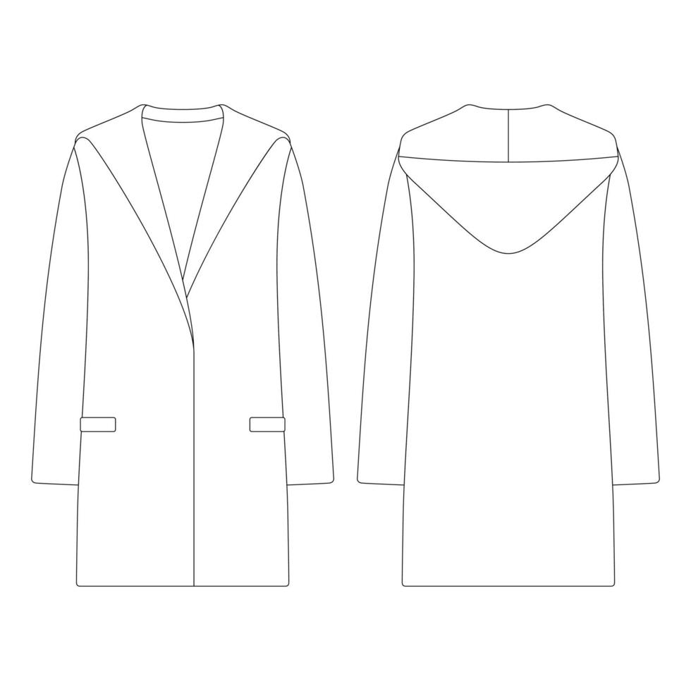 modelo mulheres casaco de lã com capuz longo ilustração vetorial design plano contorno coleção de roupas vetor