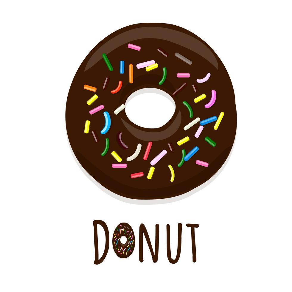 ilustração em vetor de donut em cobertura de chocolate em um fundo branco.