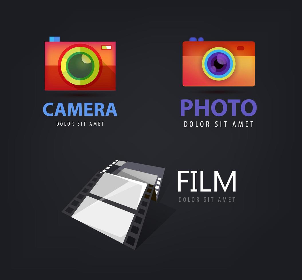 conjunto de vetores de logotipos de câmeras, ícone de filme