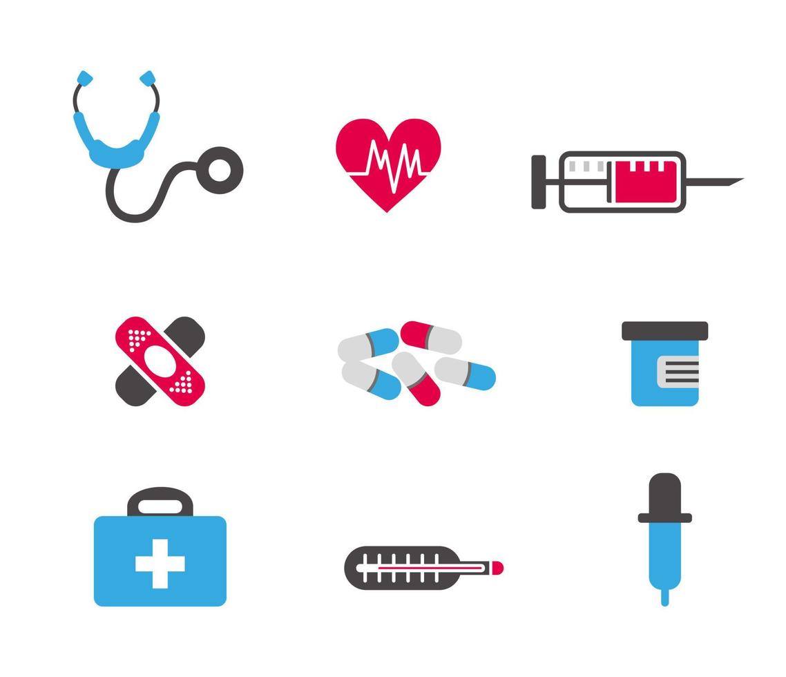 conjunto vetorial de ícones sobre o tema da medicina, saúde, farmácia vetor