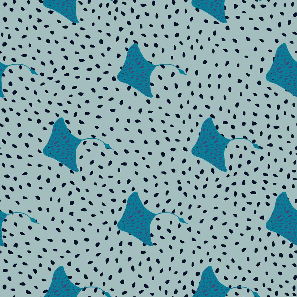 padrão sem emenda aqua tropical com impressão de formas de arraia coloridas azuis. fundo pontilhado azul. estilo simples. vetor
