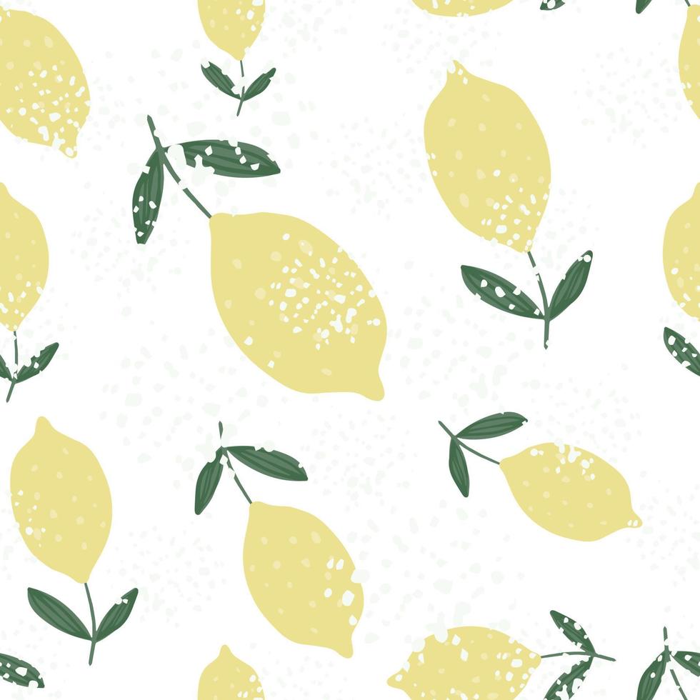 limão amarelo com folhas sem costura de fundo branco. frutas cítricas desenhadas à mão. vetor