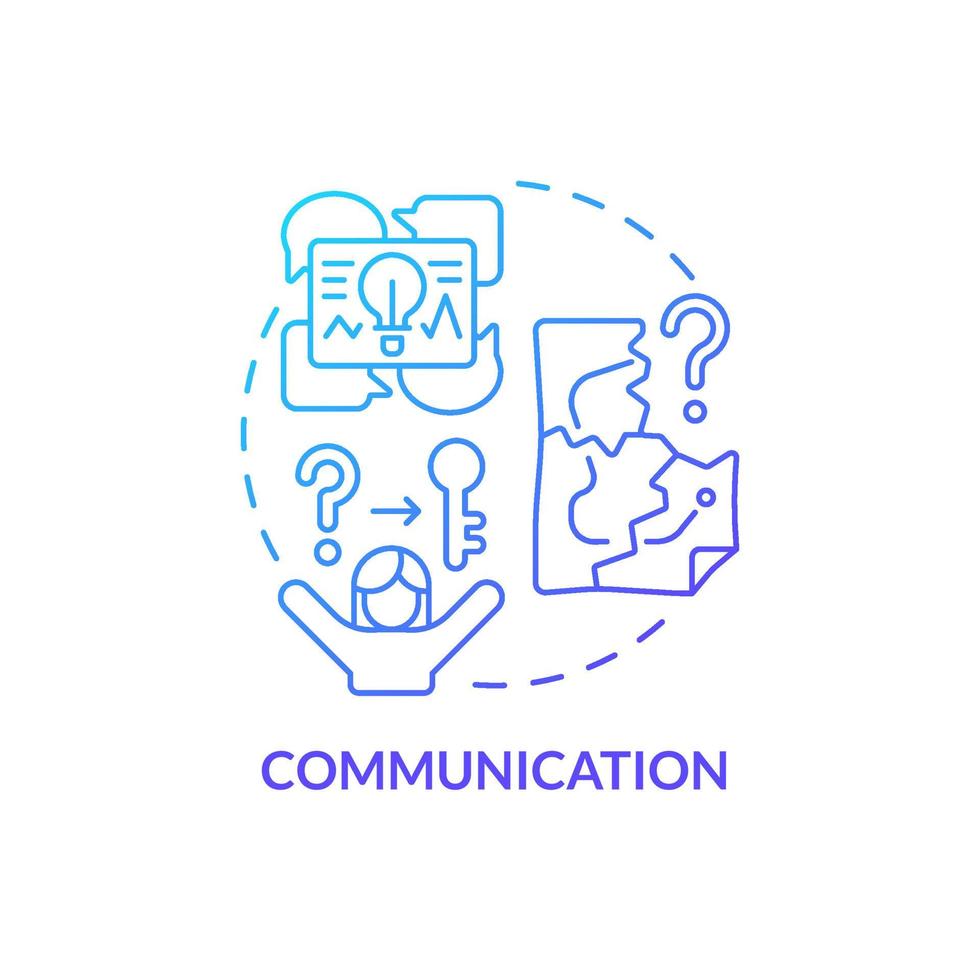 ícone de conceito gradiente azul de comunicação. relacionamentos de equipe idéia abstrata ilustração de linha fina. plano de ação da sala de fuga. formação de equipe eficaz. desenho de contorno isolado. miríade de fontes pró-negrito usadas vetor