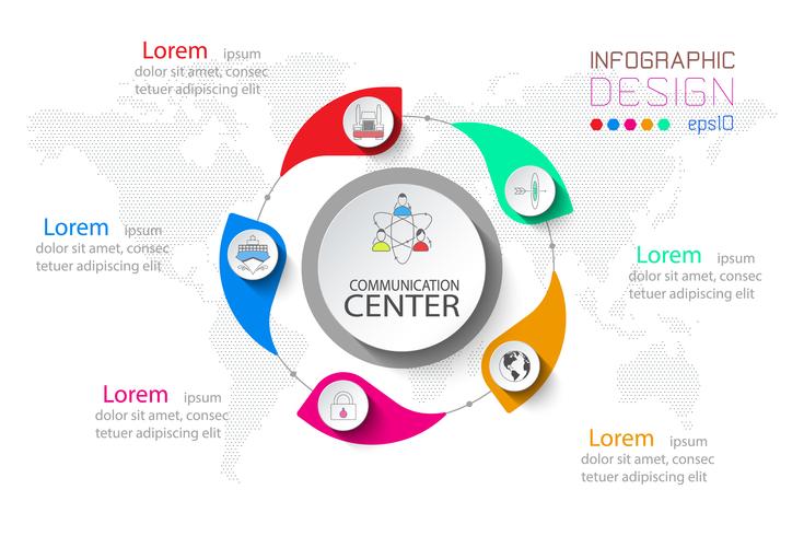 Infográfico de negócios 5 passo em círculo e um grande no ponto central. vetor