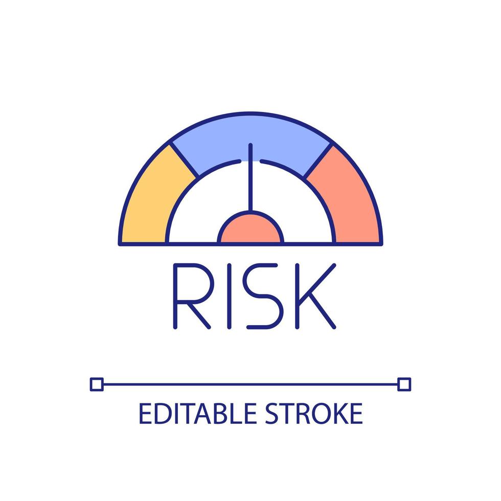 ícone de cor rgb de gerenciamento de risco. desafios de negócios. possibilidade e potencial. investimento. ilustração vetorial isolado. desenho de linha preenchido simples. traço editável. fonte arial usada vetor