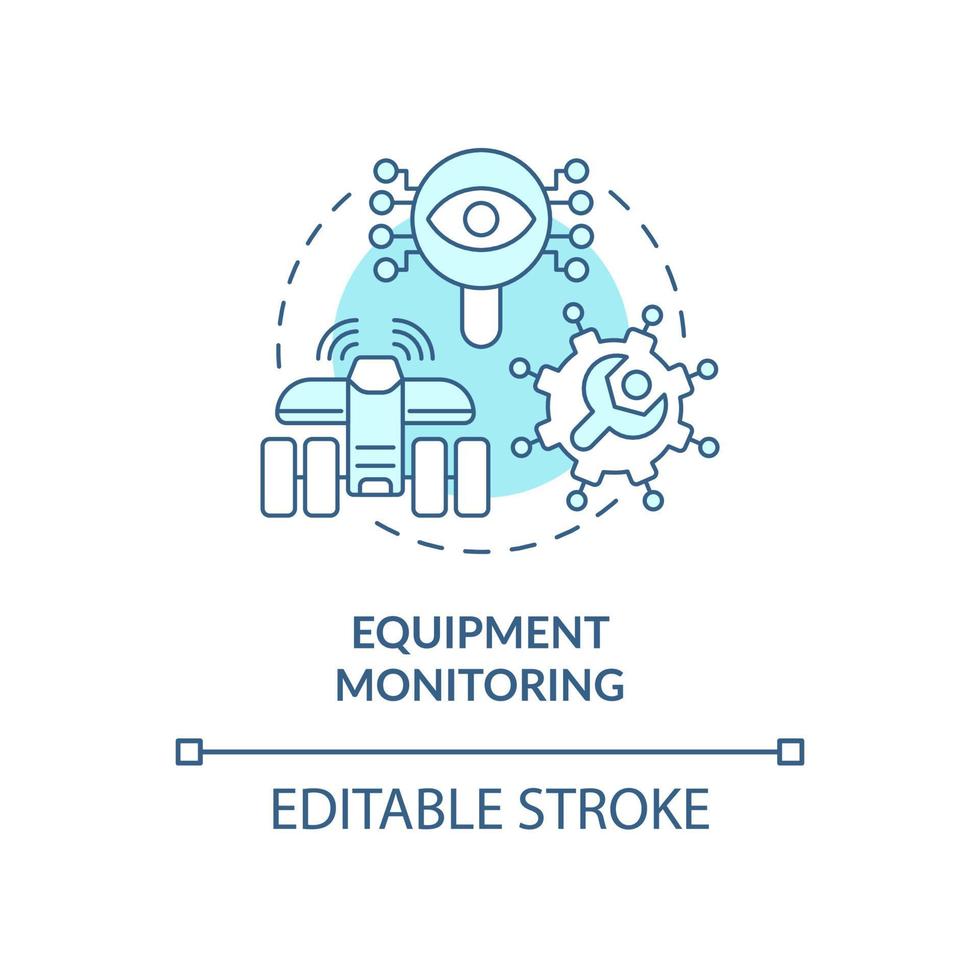 equipamento de monitoramento ícone do conceito turquesa. ilustração de linha fina de idéia abstrata de vantagem de agricultura inteligente. desenho de contorno isolado. traço editável. roboto-medium, inúmeras fontes pró-negrito usadas vetor