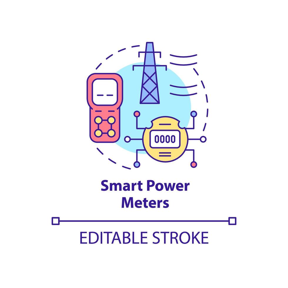 ícone de conceito de medidores de energia inteligente. componentes de grade inteligente idéia abstrata ilustração de linha fina. desenho de contorno isolado. traço editável. roboto-medium, inúmeras fontes pró-negrito usadas vetor