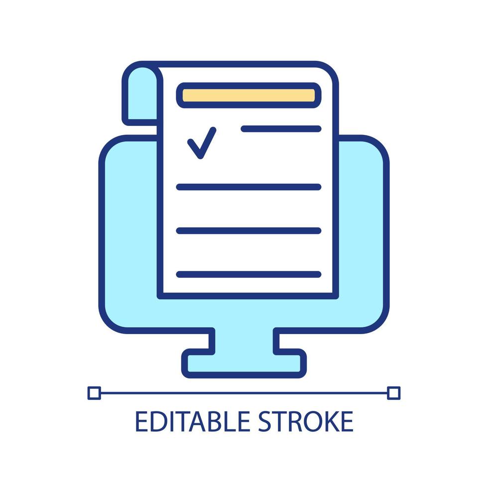 ícone de cor rgb de documentos de assinatura eletrônica. aplicação de assinatura eletrônica. criação de contrato eletrônico. acordo on-line. ilustração vetorial isolado. desenho de linha preenchido simples. traço editável. fonte arial usada vetor