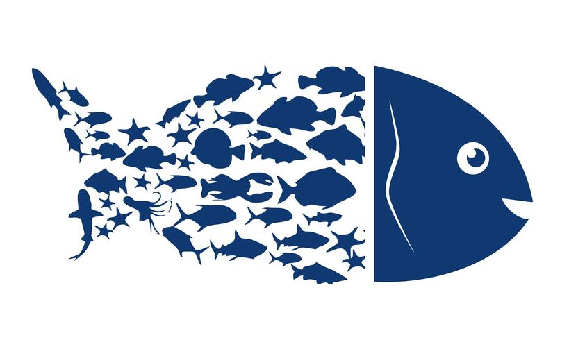 Logotipo de peixe. Símbolo azul de peixe em um fundo branco. Ilustração vetorial vetor