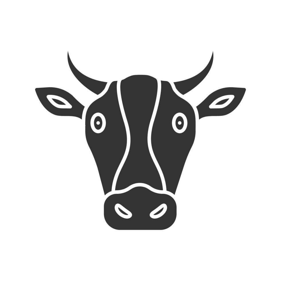 ícone de glifo de cabeça de vaca. pecuária. agricultura. símbolo de silhueta. espaço negativo. ilustração vetorial isolada vetor