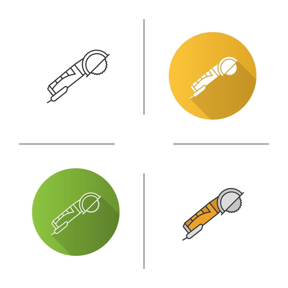 ícone de máquina de moedor de ângulo. design plano, estilos lineares e de cores. ilustrações vetoriais isoladas vetor