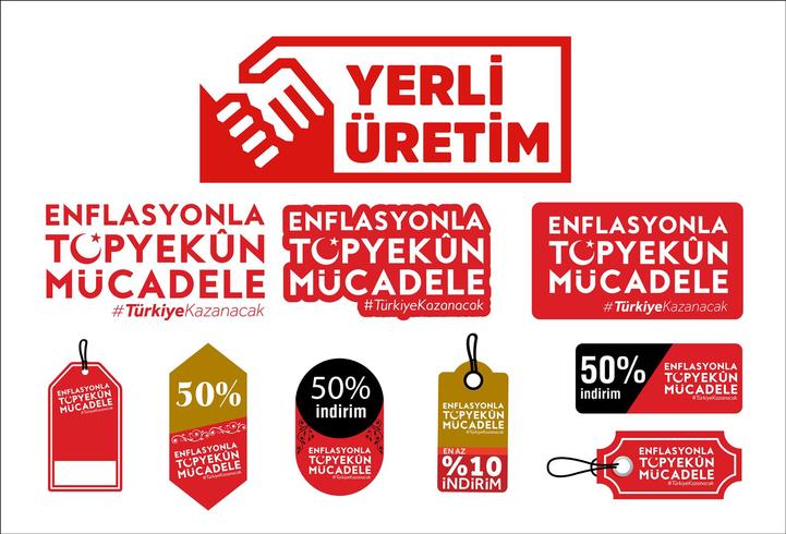 Yerli uretim. Enflasyonla topyekün mücadele .Tradução: Produção doméstica da Turquia. Logotipo de vetor - Vektör