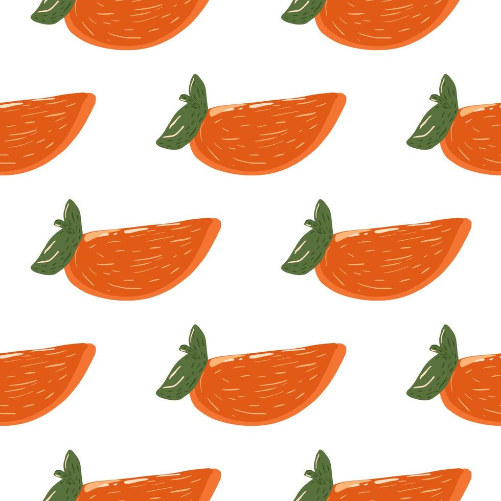 sem costura padrão isolado com pequeno doodle ornamento de fatia de caqui laranja. fundo branco. vetor