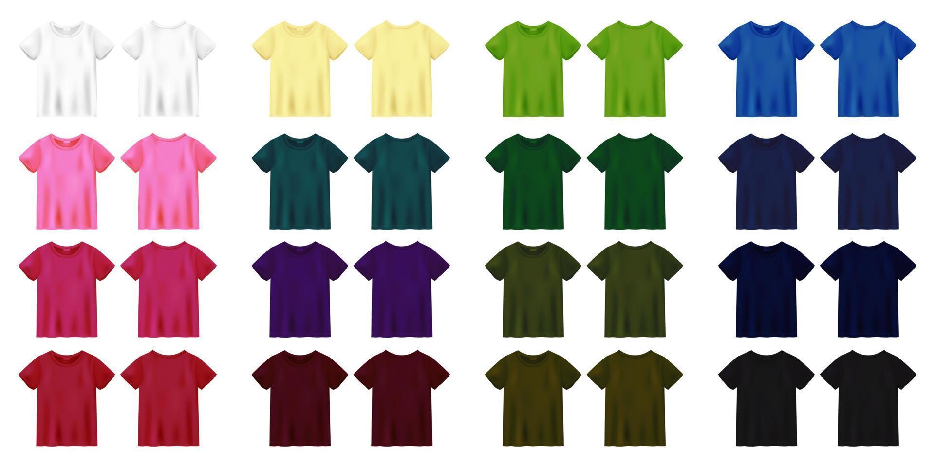maquete de camiseta colorida unissex. modelo de design de camiseta. vetor
