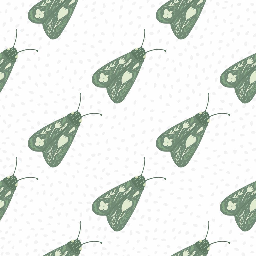 patten sem costura isolado com mão desenhada silhuetas de mariposa noturna. ornamento de inseto verde simples sobre fundo branco. vetor