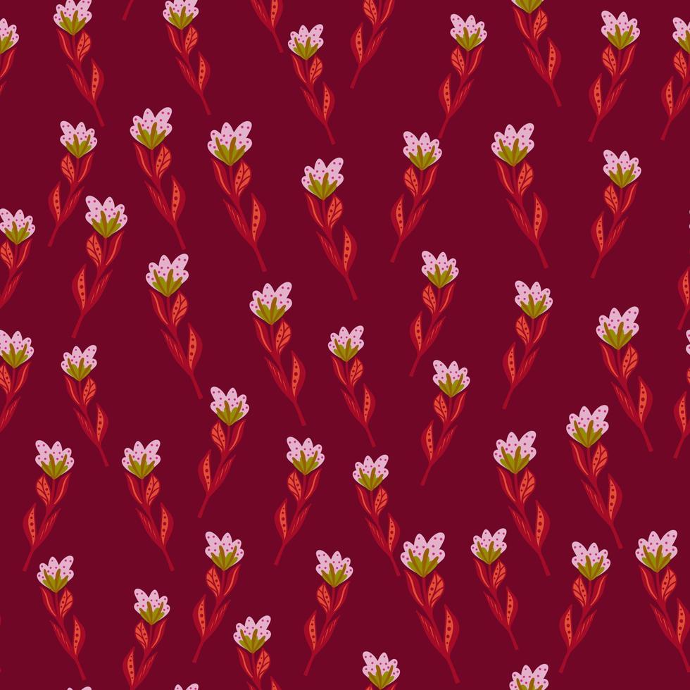 padrão sem emenda de natureza com pequenos elementos de flores decorativas. formas rosa, vermelhas e marrons. estilo desenhado à mão. vetor