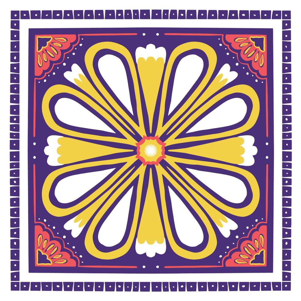 amarelo, branco, laranja no xale de lenço violeta. design tradicional de padrão oriental étnico geométrico para plano de fundo, tapete, papel de parede, roupas, embrulho, batik, tecido, estilo de bordado de ilustração vetorial vetor